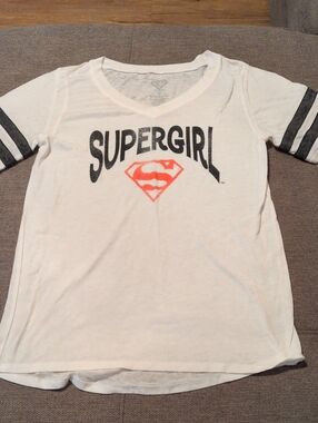 Supergirl Women's White V-Neck Tee with Logo